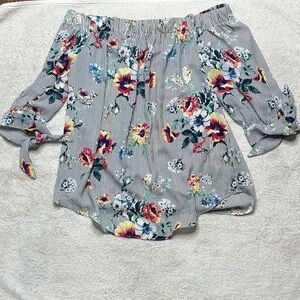 Floral Off-Shoulder Striped Top